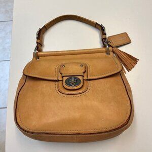 Coach Willis Tan Leather 70th Anniversary Saddle Handbag Top Handle